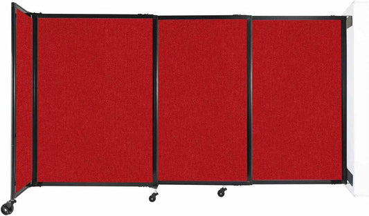 Wall-Mounted Sliding StraightWall Room Divider | Adjustable Widths | Locking Wheels | Room Separator | Up to 7'2" Wide x 4' Tall Red Fabric Panels
