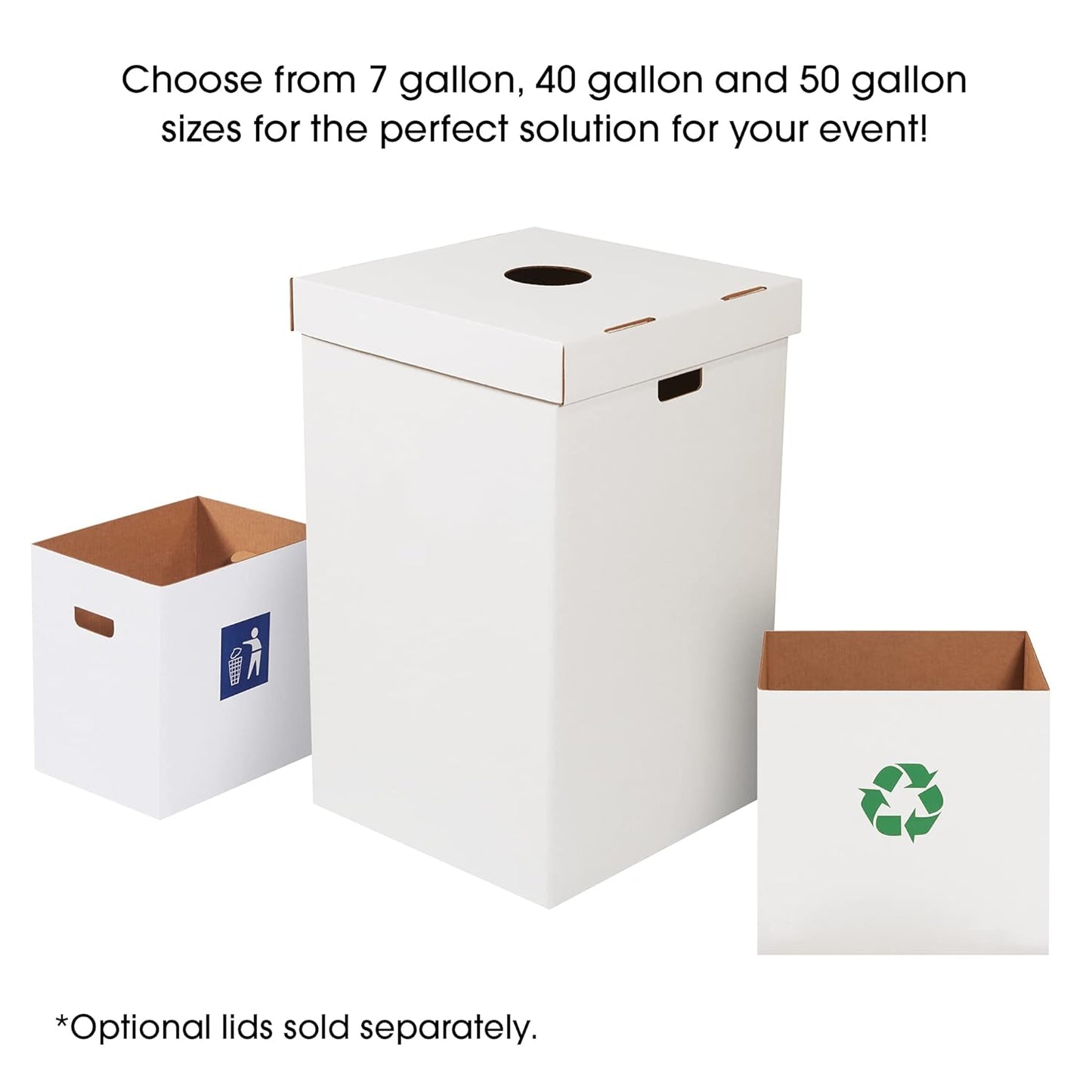 AVIDITI 40 or 50 Gallon Corrugated Cardboard Trash Can and Recycling Bin Lids (10-Pack) 18"L x 18"W x 3"H, White, Reusable and Disposable Garbage Lid for Parties and Outdoor Events