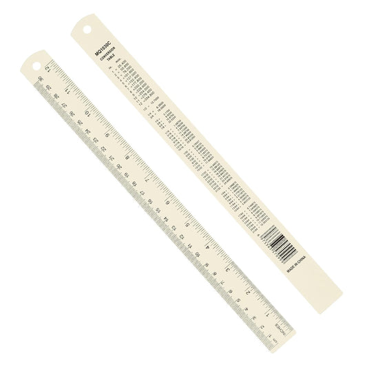 PATIKIL 30cm/12 Metal Ruler, 2 Pack Aluminum Alloy Rulers with Centimeters, Millimeters, Inches and Conversion Table Straight Edge Ruler for Writing Machinist Drafting, Beige