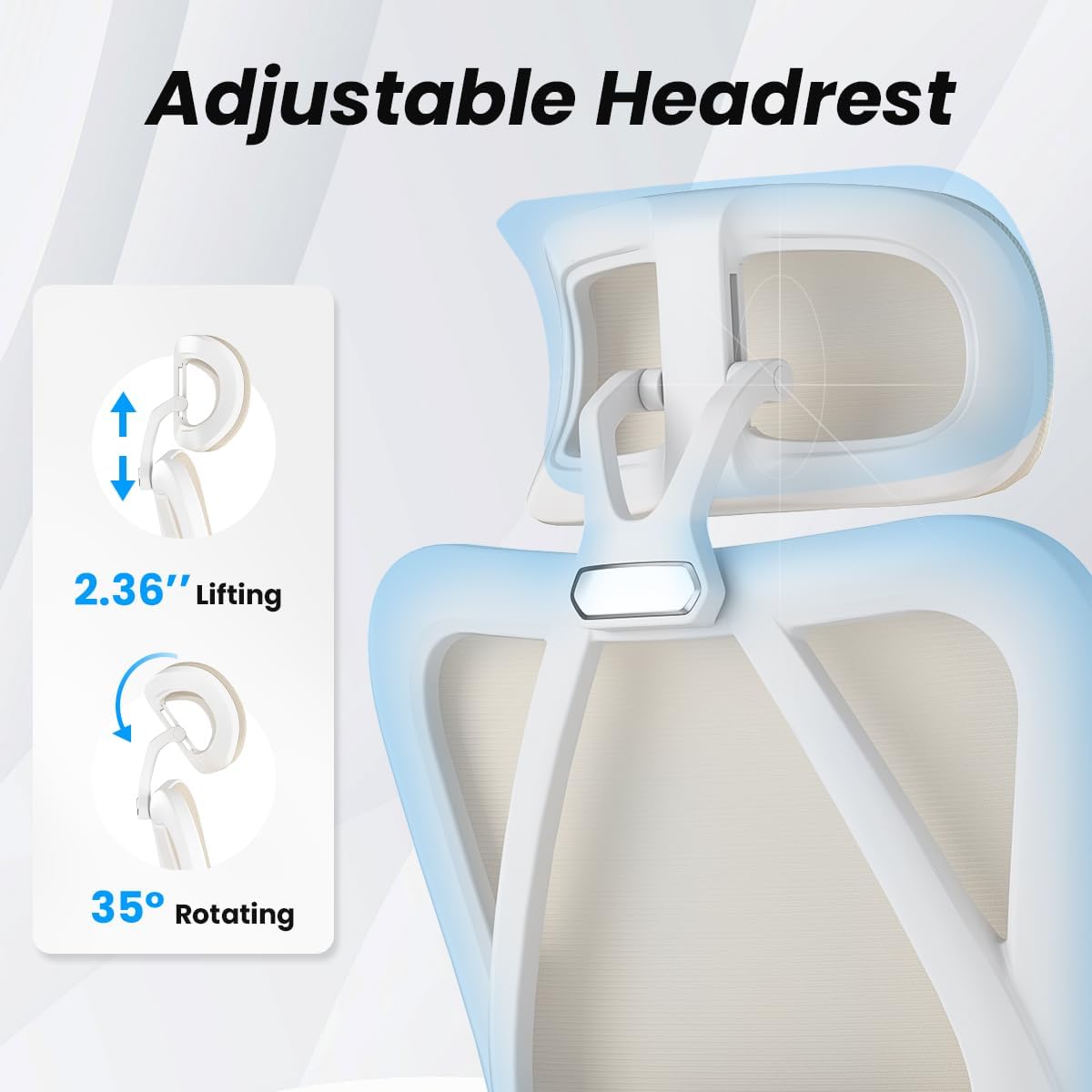 Farini Ergonomic Office Chair with Footrest, Mesh Office Desk Chair with Headrest, High Back Computer Chair with Adjustable Lumbar Support for Home Office Study Room Bedroom, White & Kakhi