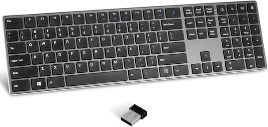 K01R Wireless Keyboard, 2.4G Slim and Compact Wireless Keyboard with Numeric Keypad, Long Battery Life, Lag-Free for PC Laptop Computer Windows, Space Grey