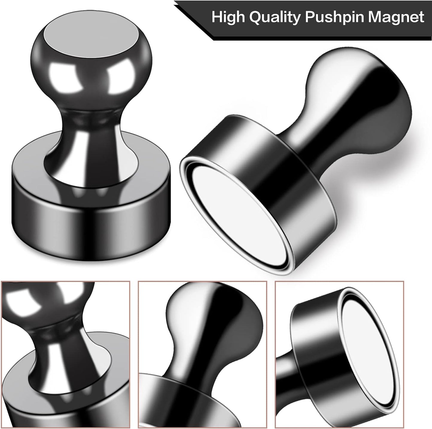 LOVIMAG 12Pcs Black Fridge Magnets, Small and Strong Magnets for Whiteboard, Office, Classroom, Map, Kitchen