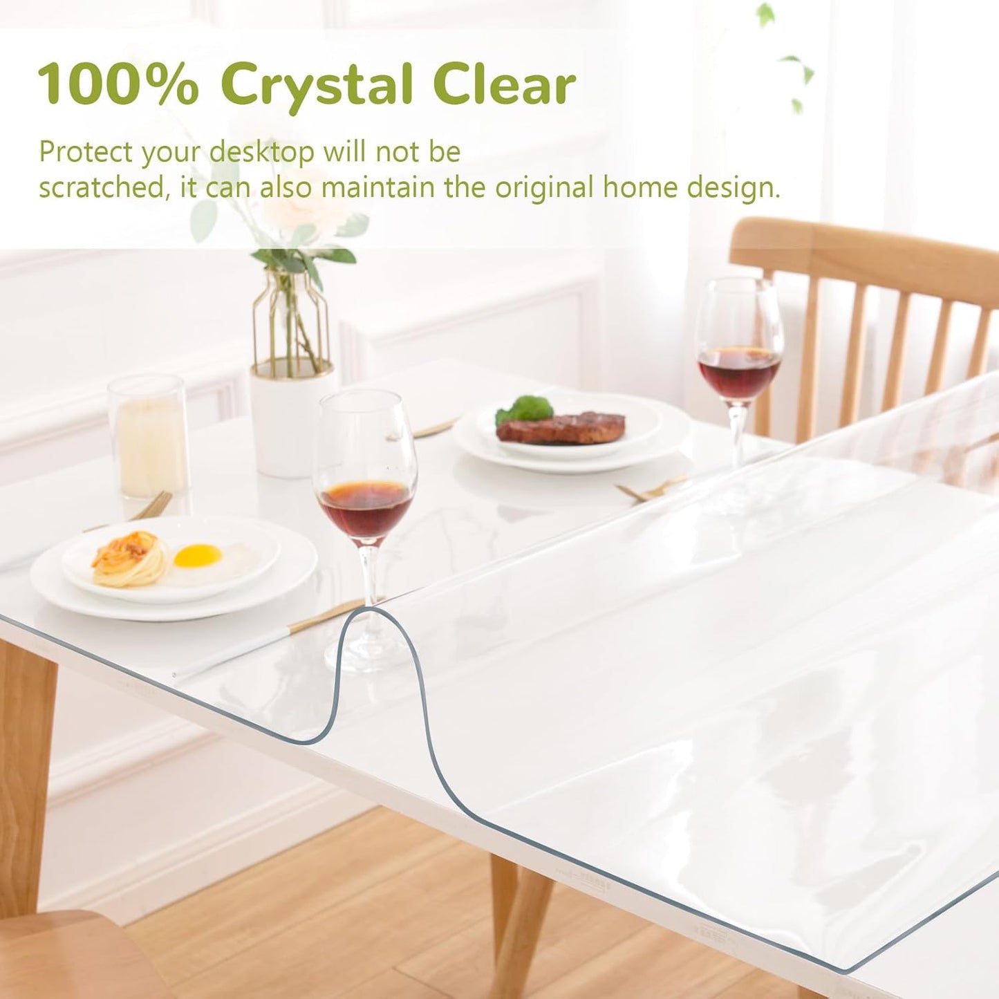 36 x 66 Inch Clear Table Cover, 1.5mm Thick Plastic Table Protector for Dining, Kitchen & Office