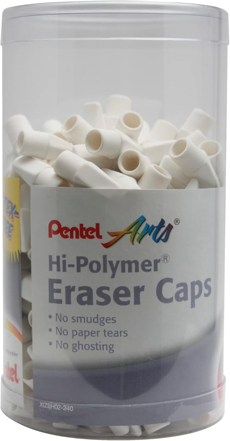Pentel Arts Hi-Polymer White Cap Eraser, Canister Display - 240 Pieces (ZEH02-240)