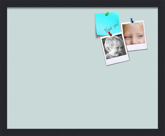 PinPix 21x17 Inch Cork Bulletin Board. This Decorative Framed Pin Board Comes with Soft Blue Design and a Satin Black Frame. Ideal for Home Office Decor or Message Board (PinPix-1814)