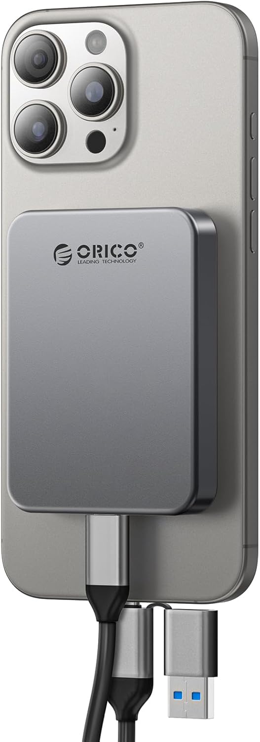 ORICO 256GB Magnetic Portable SSD, Metal Body, 4K 120 fps ProRes HDR Record and Store, Up to 460MB/s, USB C&A 2 in 1 Cable, External SSD Compatible with iPhone 16 Pro Max, Tablet, Computer - K5PLUS