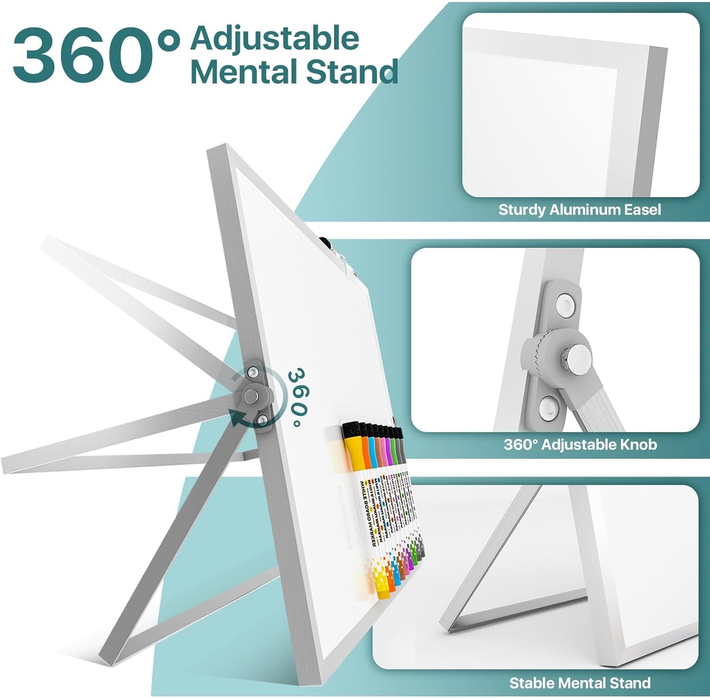 Dry Erase White Board with Stand,Double-Sided Weekly Whiteboard 12"x16",10 Markers,6 Magnets,1 Eraser,Portable Desktop Whiteboard for Planning,Weekly Schedule Board for School for Office