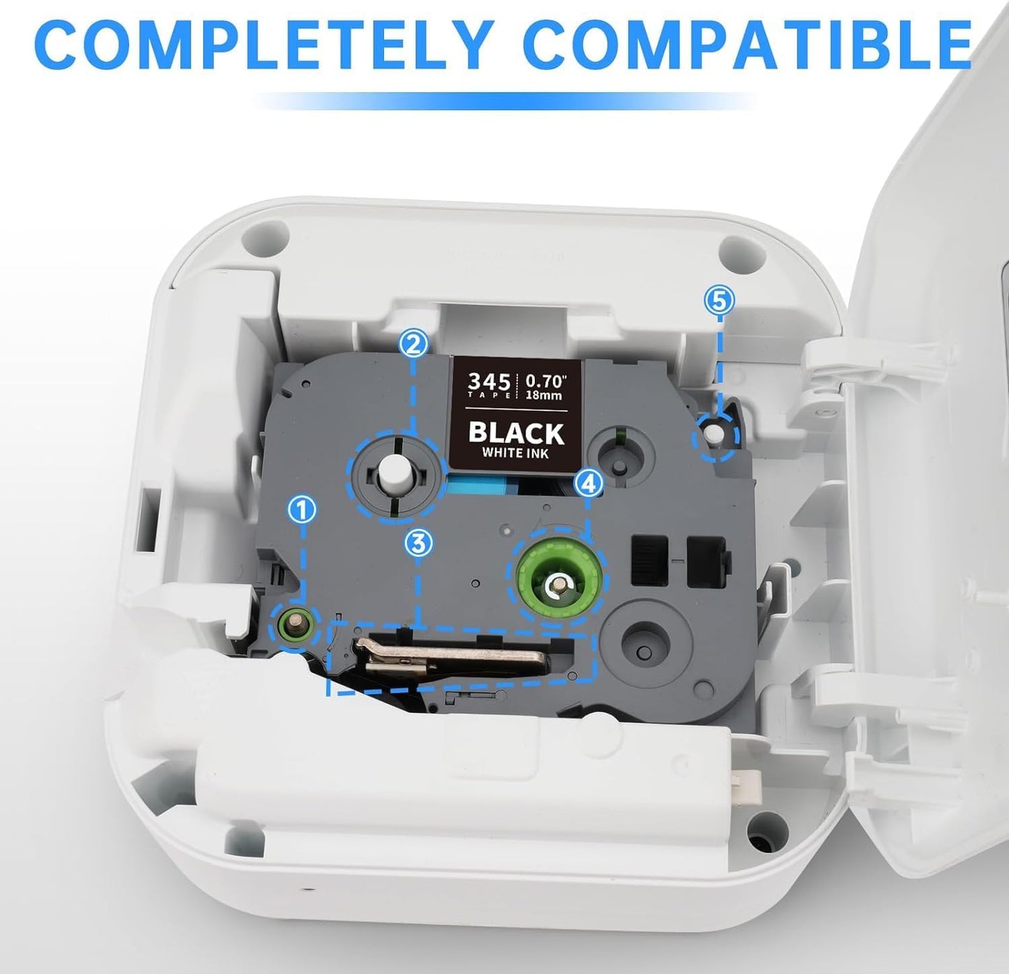 Unismar TZe-345 Compatible for Brother Ptouch 18mm 0.7 Laminated White on Black Label Tape TZ345 TZ Tape Work for PT-D400AD PT-D410 PT-D600 PT-D400 PT-2700 PT-1880 Label Maker, 3/4'' x 26.2', 4-Pack