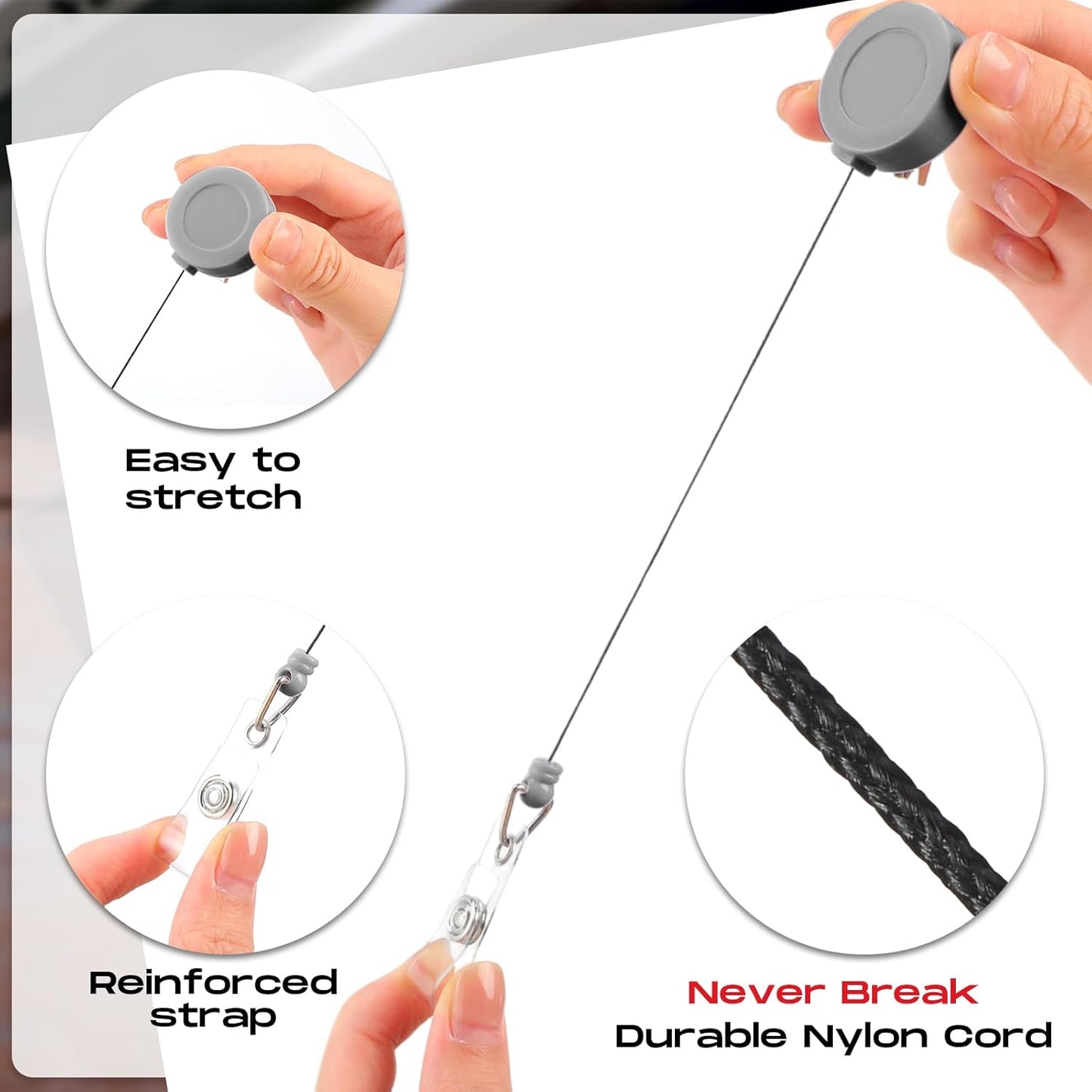 Zonon 50 Pieces Retractable Badge Holder Reels with Swivel Alligator Clip, ID Card Holder Name Badge Reel Clips for Students Teachers Office Workers (Grey)