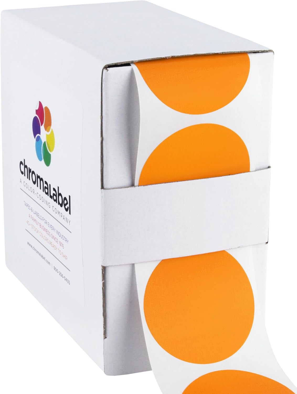 ChromaLabel 1.50 Inch Round Label Permanent Color Code Dot Stickers, 500 Labels per Dispenser Box, Orange