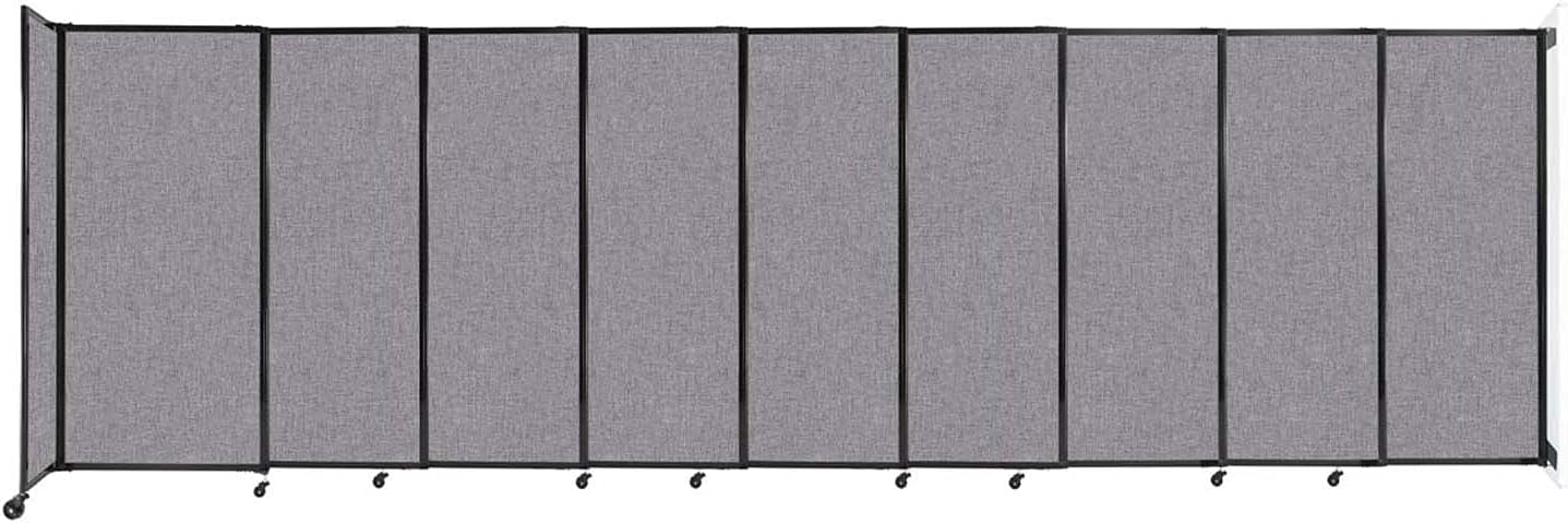 Wall-Mounted Sliding StraightWall Room Divider | Adjustable Widths | Locking Wheels | Room Separator | Up to 19'9" Wide x 6' Tall Cloud Gray Fabric Panels