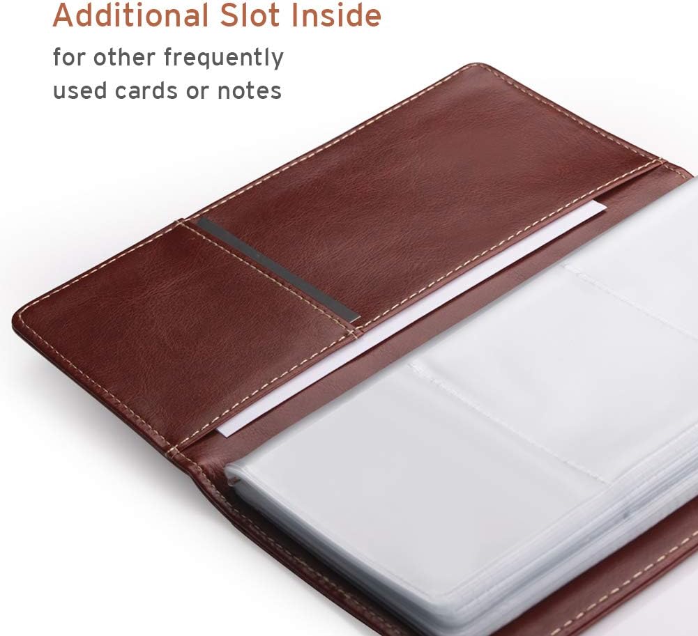 Sooez Leather Professional Business Card Book Holder Organizer, 240 Capacity Credit Card Booklet, PU Name Cards Holder Storage File for Men Women, Brown