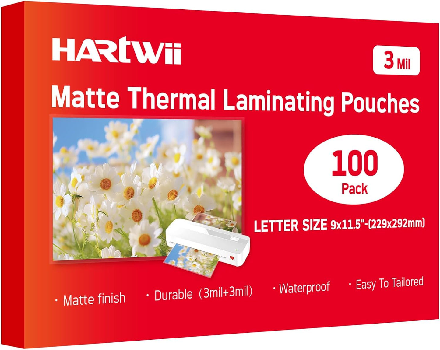 Matte Laminating Sheets 9 x 11.5 Inches, 3 Mil Thick, 100 Pack,Clear Anti-Glare 8.5 x 11 Matte Thermal Laminating Pouches for Letter Size (100)
