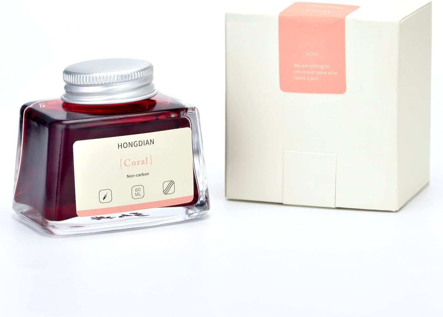 Hongdian Fountain Pen Bottled Ink Coral Color, 60ml Non Carbon Inkwell Bottle, Artist Calligraphy Ink