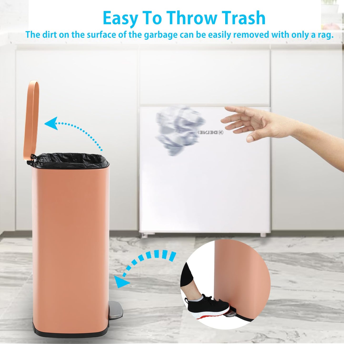 PayLessHere 13 Gallon (50L) Trash Can Kitchen Stainless Steel Trash Can Trash Can with Lid Removable Inner Bucket Foot Pedal Soft Close for Office Home Kitchen Garbage Can Trash Bin