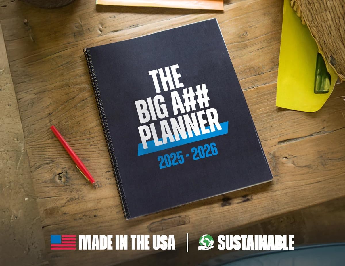 The Big A## Mid-Year Monthly Planner 2025–2026 – Mobile Desktop Calendar – Dry Erase Whiteboard – Fold-Out Design – Marker & Labels Included – 11x14" Expands to 22x14" – Blue