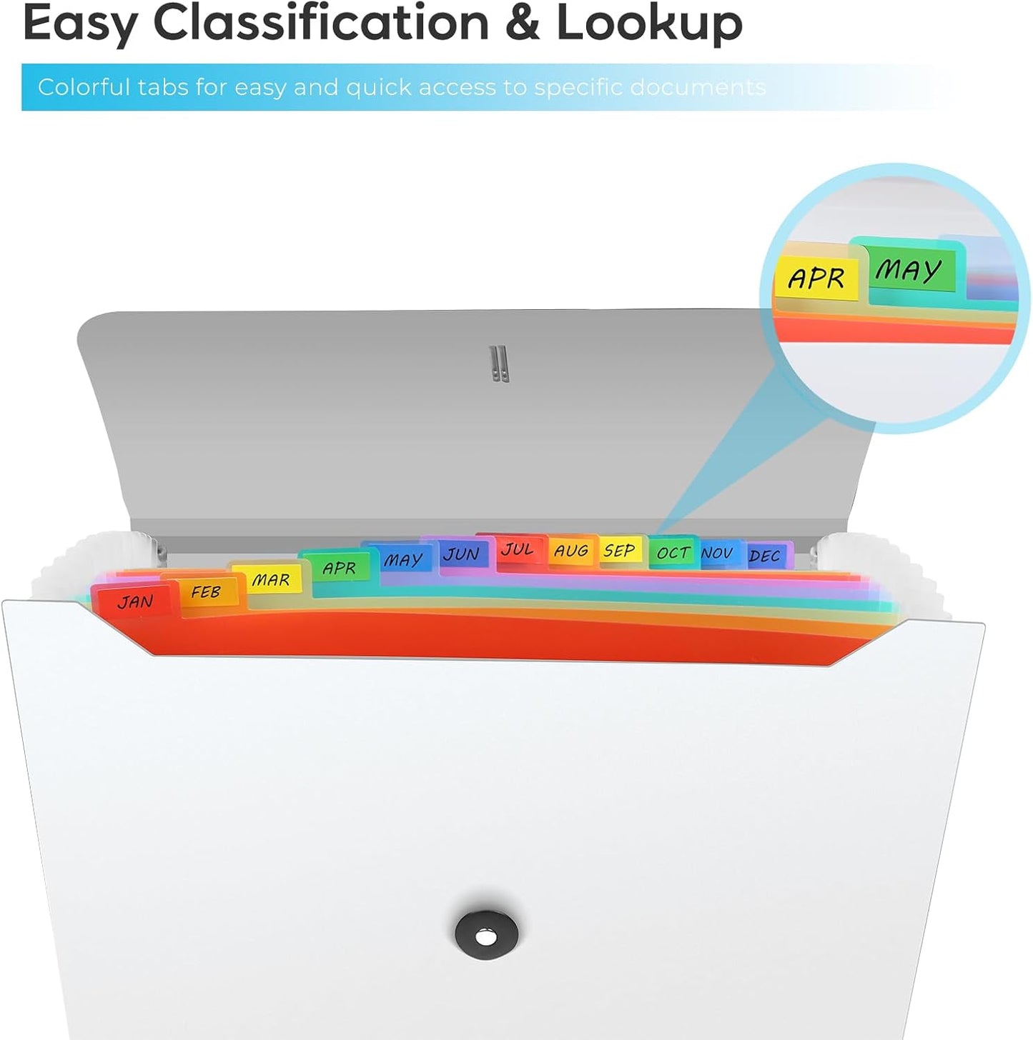 Accordion File Organizer, Expanding File Folder for Sorting Documents and Papers, 13 Pockets Receipt Organizer for Home, Travel and Office Use (White)