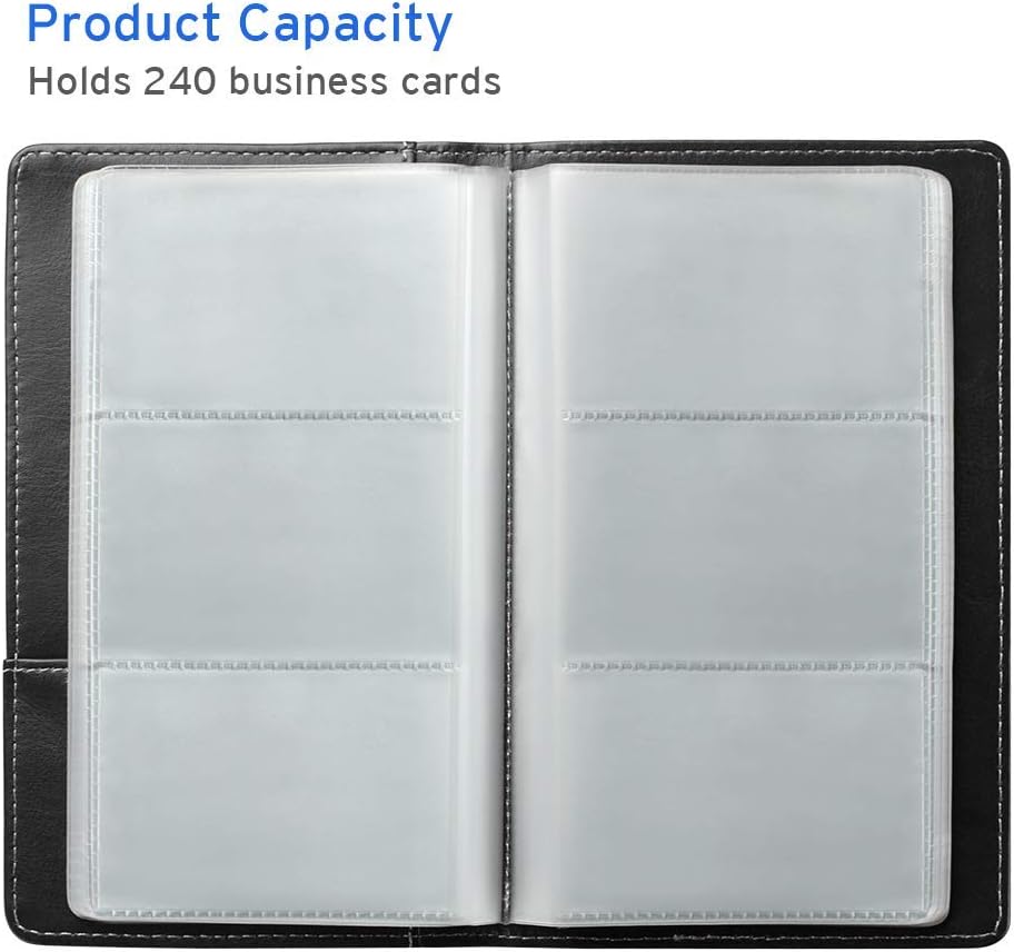 Sooez Leather Professional Business Card Book Holder Organizer, 240 Capacity Credit Card Booklet, PU Name Cards Holder Storage File for Men Women, Beige