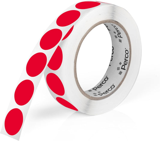 Perco Red 1-Inch Round Circle Dot Sticker Labels with Easy Peel Perforation - 1,000 Labels per Roll - Strong Adhesion, Vibrant Colors for Organizing, Crafting & More - Made in USA