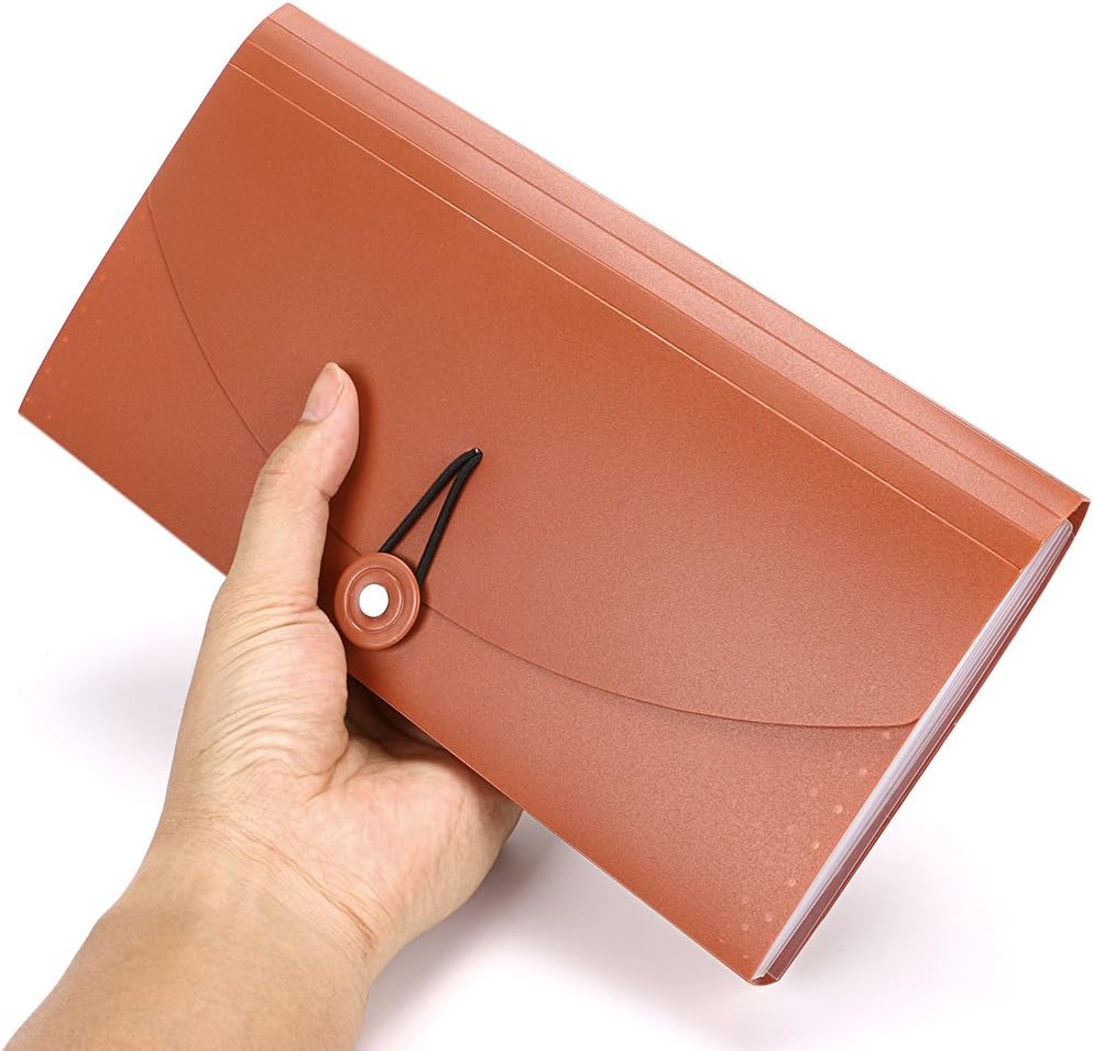 BTSKY Expanding File Folder -13 Pockets Small Accordion File Folder Expandable Card Ticket Holder File Storage Folder Check Bill File Folder Plastic Business Document Organizer Wallet Case, Brown