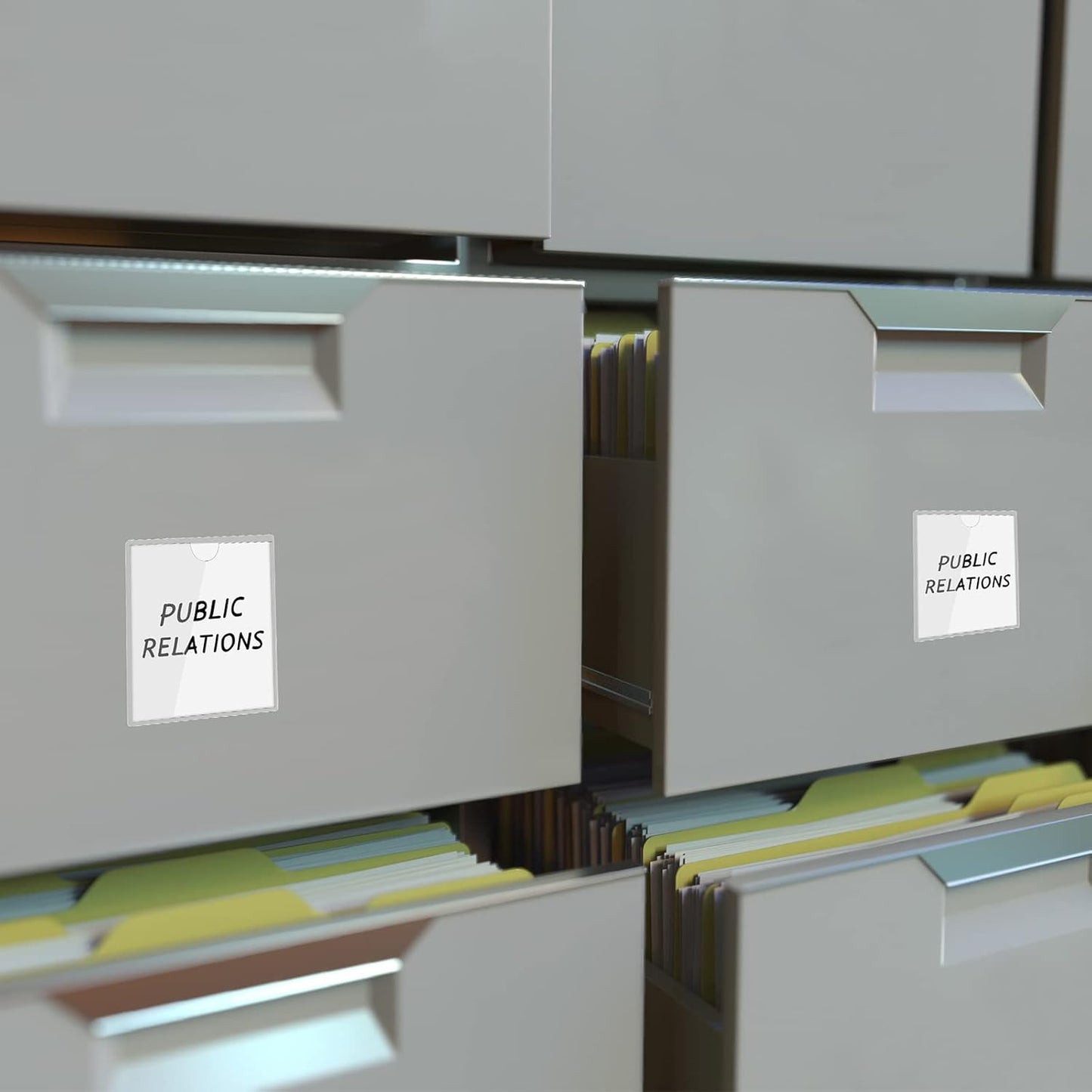 Chinco 50 Pack Clear Adhesive Pockets, Labels for Storage Bins, Plastic Self Adhesive Index Card Holder with Top Open for Organizing Bins Box Drawer(4.1 x 4.1 Inches)