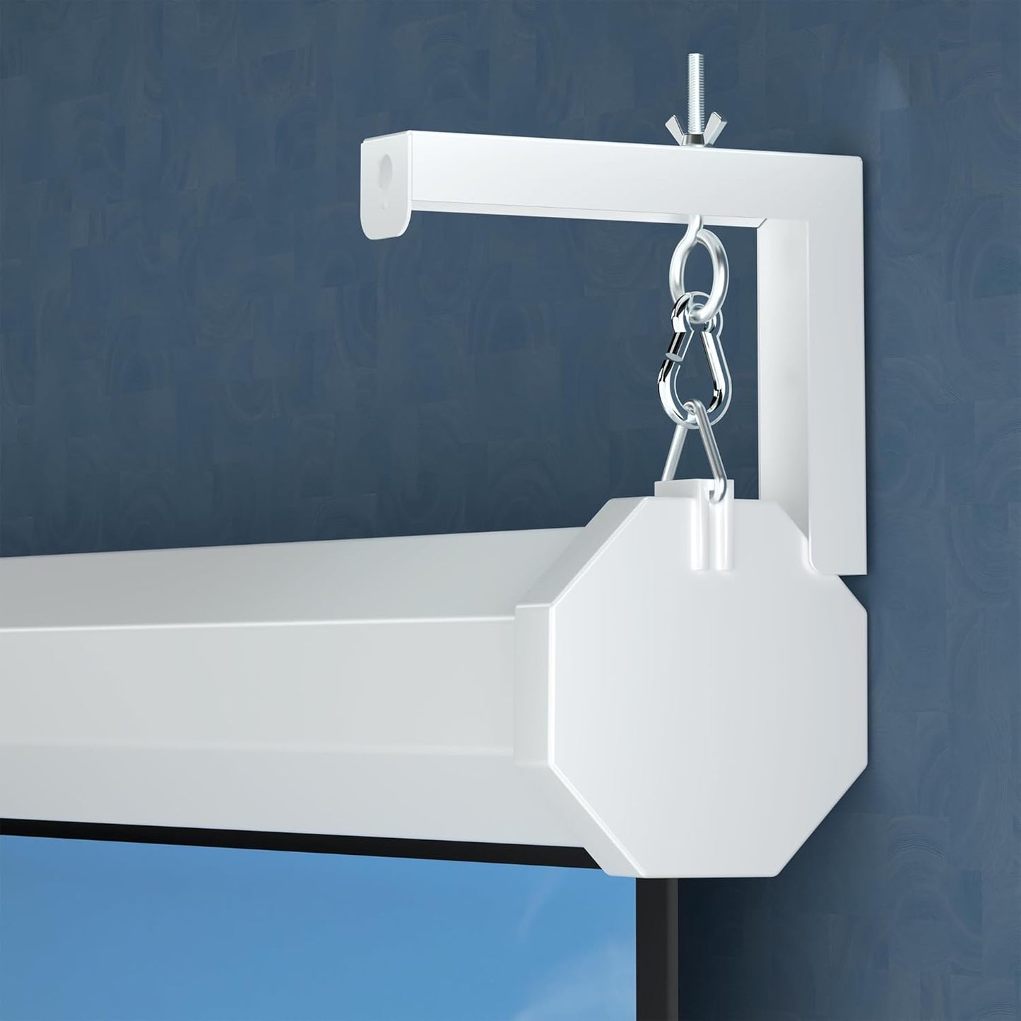 Universal Projector Screen Wall Mount L-Brackets Hanging Ceiling Mount, 6 inch Adjustable Extension with Hook for Home Projector and Movie Screens, Hold up to 66 lbs, White PRL003W