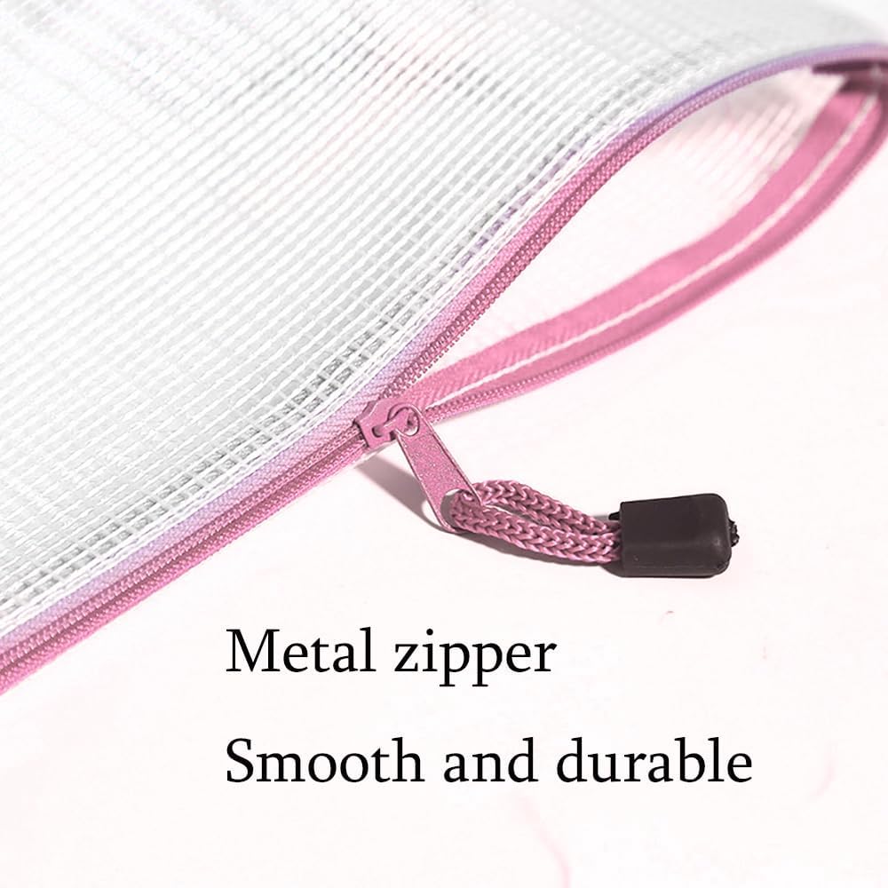 Mesh Zipper Pouch Bag, A3 Zipper File Bag for Organizing Storage, Waterproof, Pink, 17" x 12"/44cm x 32cm