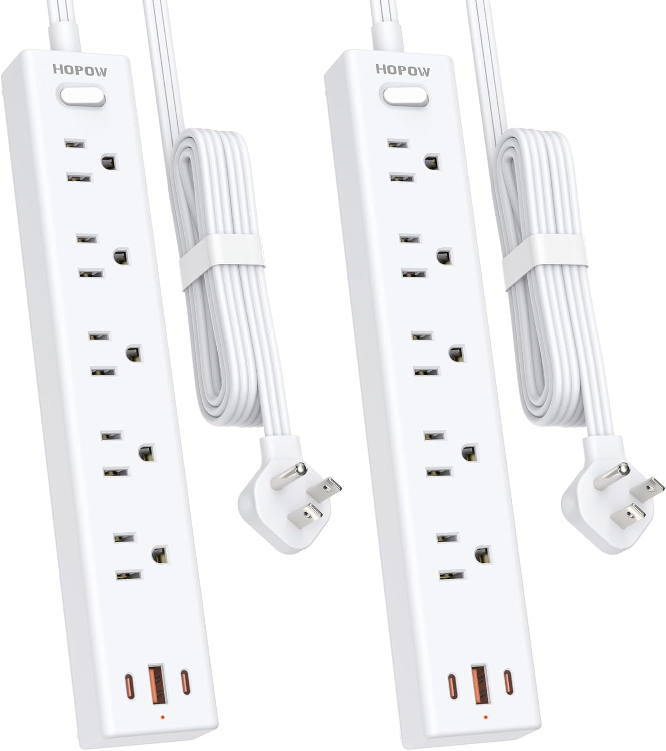Power Strip Surge Protector, 2 Pack, 6 Ft Ultra Thin Flat Extension Cord, Surge Protector with 5 Outlets & 3 USB Ports (2 USB C), 1700 Joules, 3-Prong, Wall Mount for Home Office Dorm, White