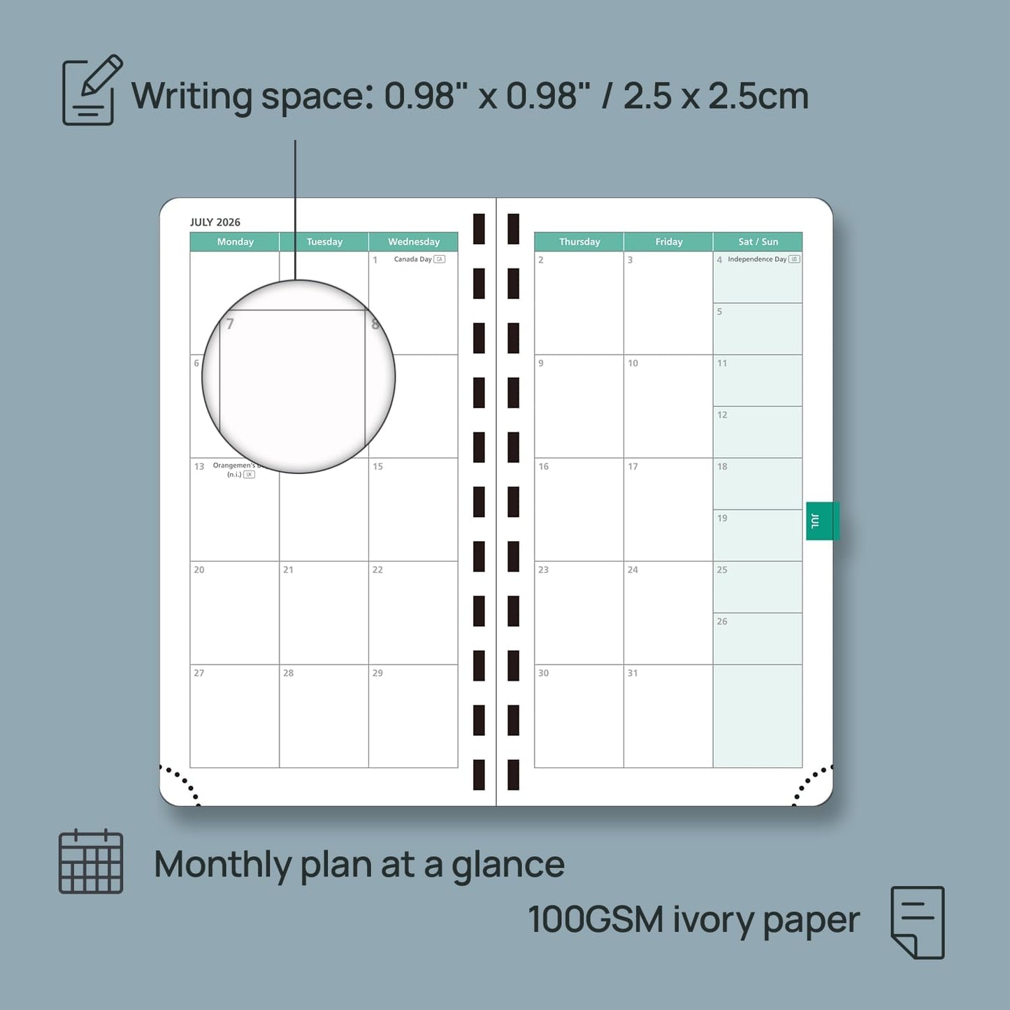 POPRUN 2026 Pocket Planner (Slim Size 3.5" x 6.5") Weekly and Monthly Calendar for Purse, with Hourly Time Slots, 100GSM Thick Paper, Spiral Soft Cover, Pen Holder - Brown