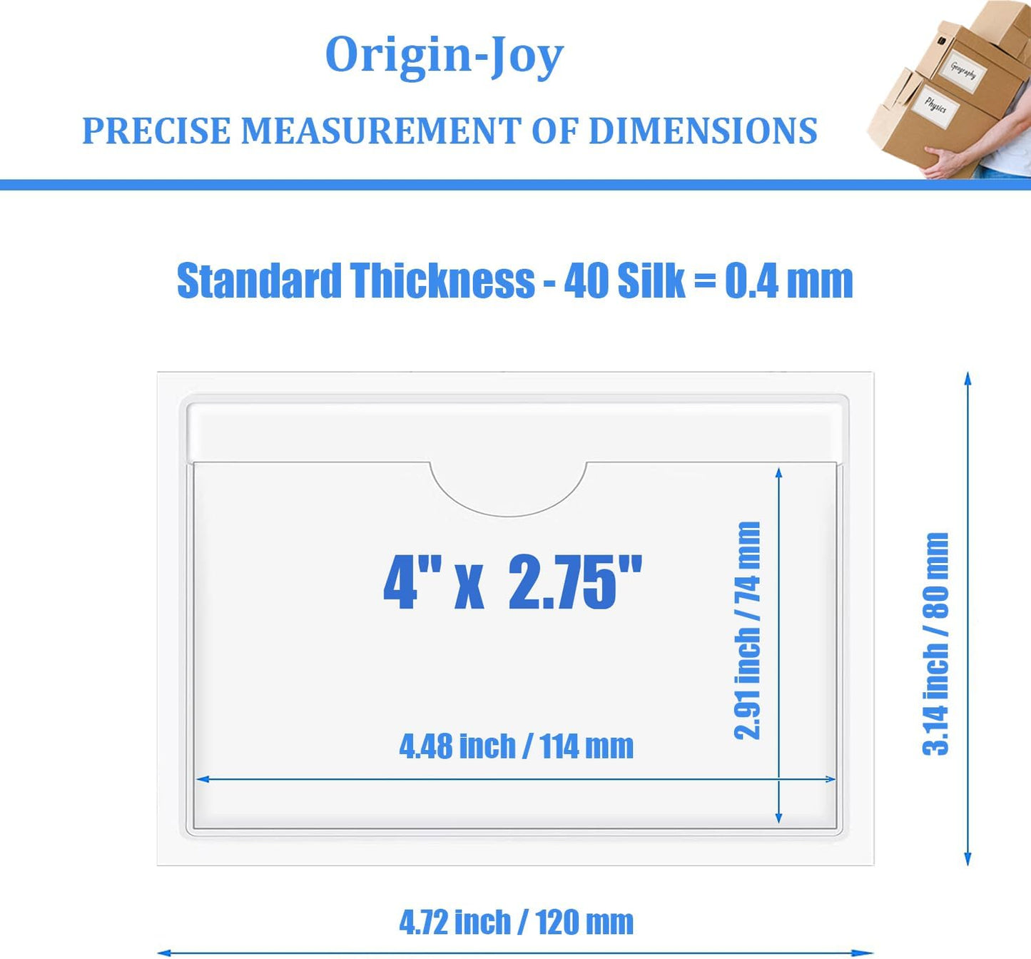 Origin-Joy 60 PCS Self Adhesive Index Card Pockets with Top Open, Clear Plastic Label Holder for Cards of Note, Library and Business, Adhesive Label Pockets & Card Holder (4 x 2.75 inch)