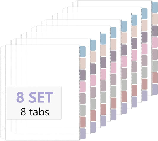 8 Set of 64 Pack Clear Binder Sheet Protectors for 3 Ring Binder Plastic Page Protector with 8 Tabs,Insertable Index Page Divider 8.5x11 Inch(Morandi Colors)