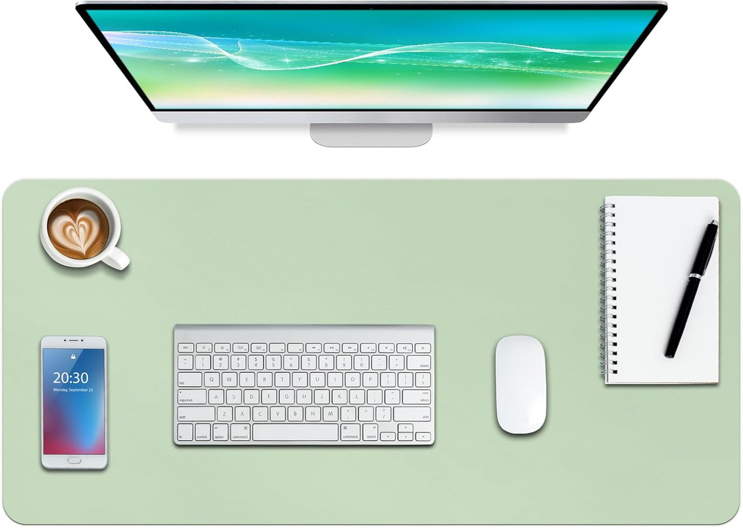 Boutilon Leather Desk Pad Protector,Non-Slip Mouse Pad,Laptop Desk Pad,Office Mouse Mat,Waterproof Leather Desk Blotter,Desk Writing Pad for Office and Home (L-Green,35"x 17")