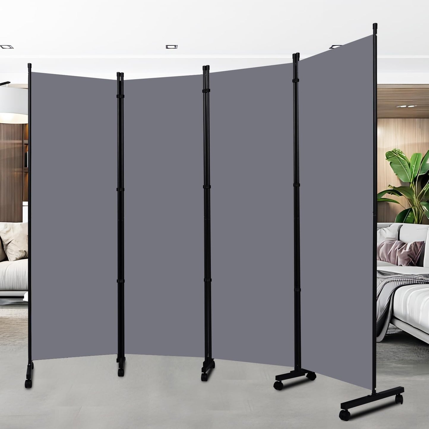 Room Divider Portable 88'' Partition Room Dividers and Folding Privacy Screens 4 Panel Wall Divider for Room Separation，Freestanding Fabric Room Divider Panel with Wheels for Home Office Hospital