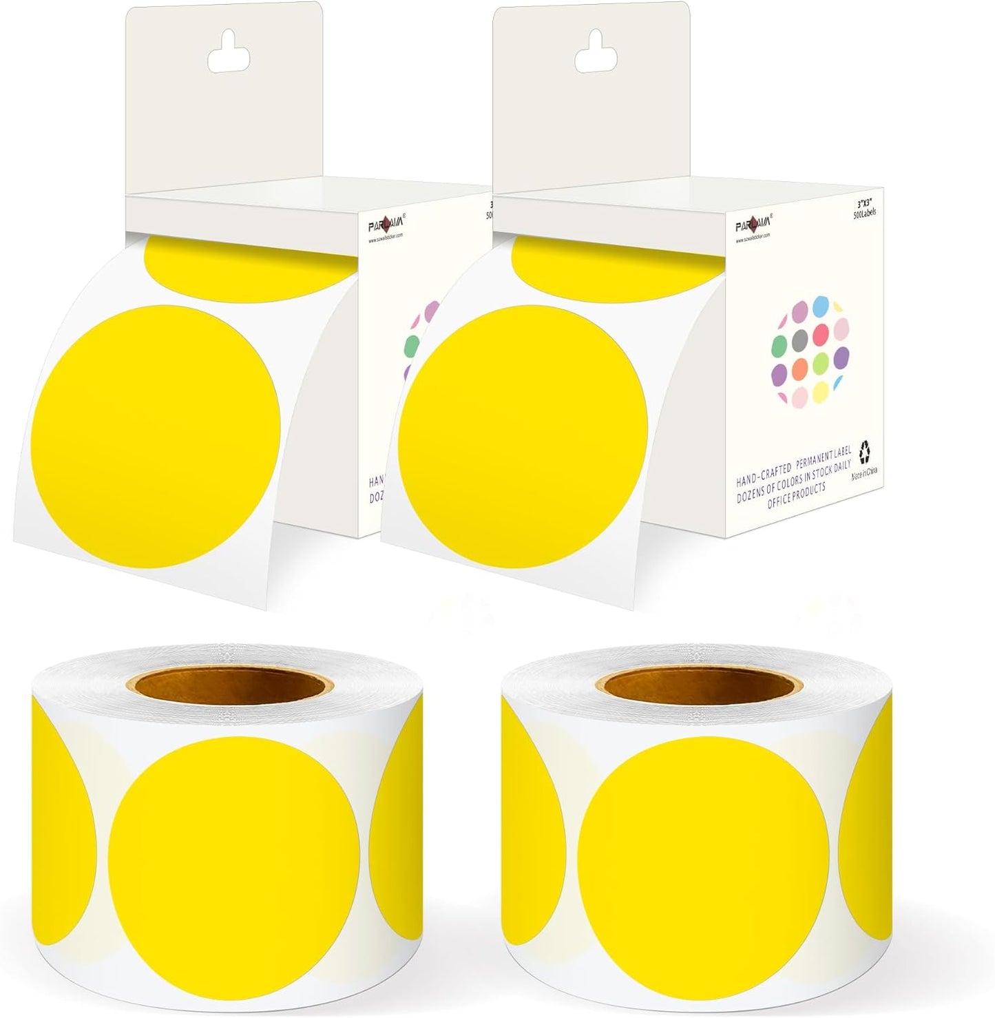 PARLAIM 3" Diameter Round Yellow Color Coding Sticker, 4 Rolls 2000PCS Circle Dot Label,Permanent for Inventory Box Labeling