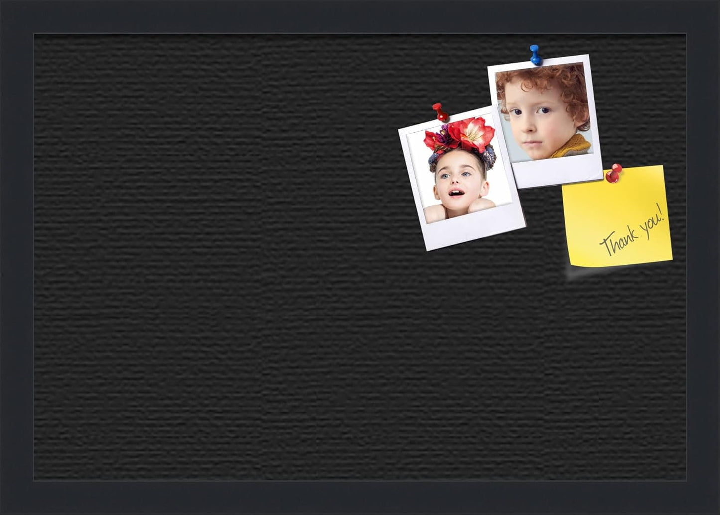 PinPix 19x13 Inch Cork Bulletin Board. This Decorative Framed Pin Board Comes with Solid Black Design and a Satin Black Frame. Ideal for Home Office Decor or Message Board (PinPix-622)