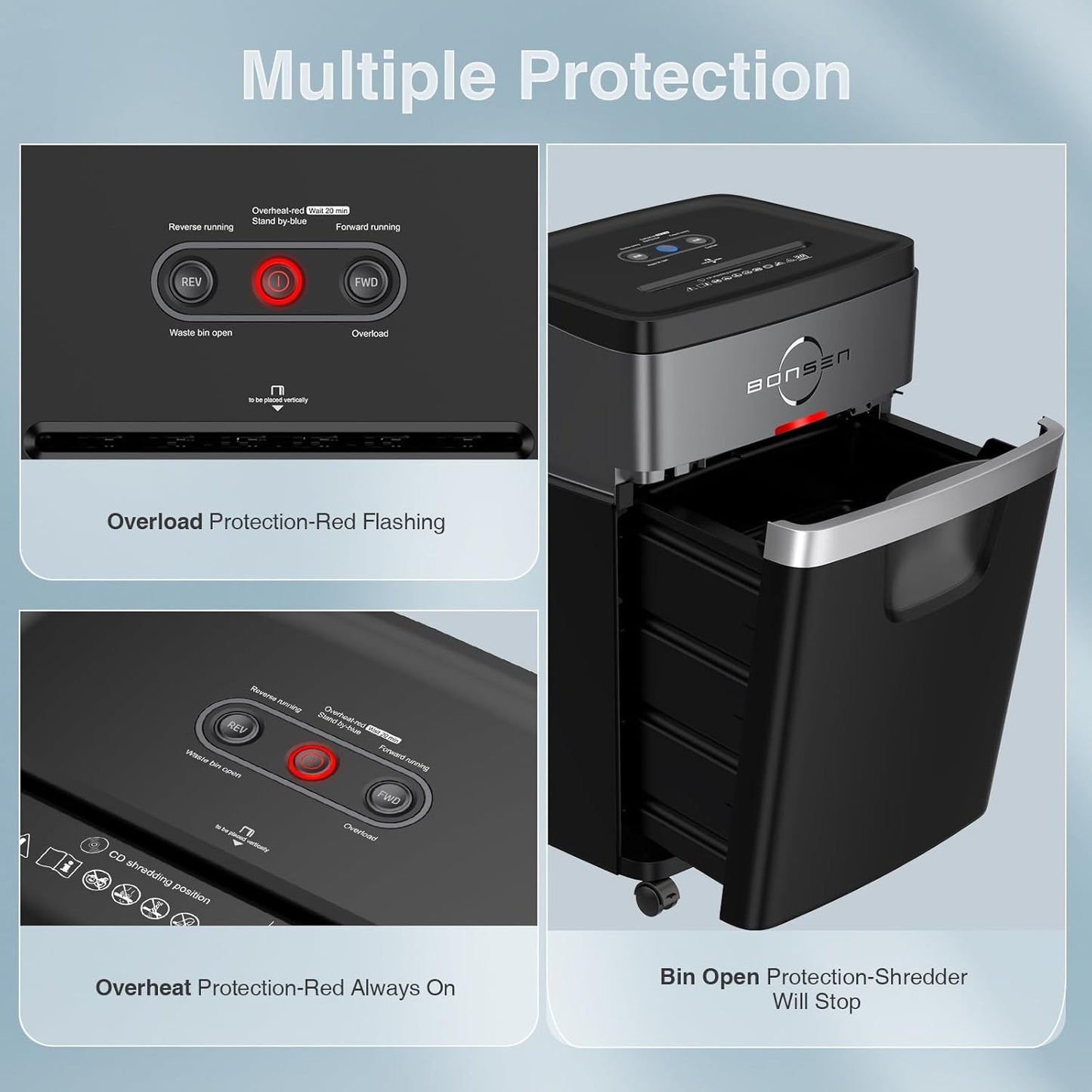 BONSEN Paper Shredder, 20-Sheet 60 Mins Nonstop Heavy Duty Paper Shredder for Office, 60dB Ultra Quiet Cross-Cut Shredder with 6.6 Gals Basket, Anti-Jam CD and Credit Shredder for Home Office (S3104)