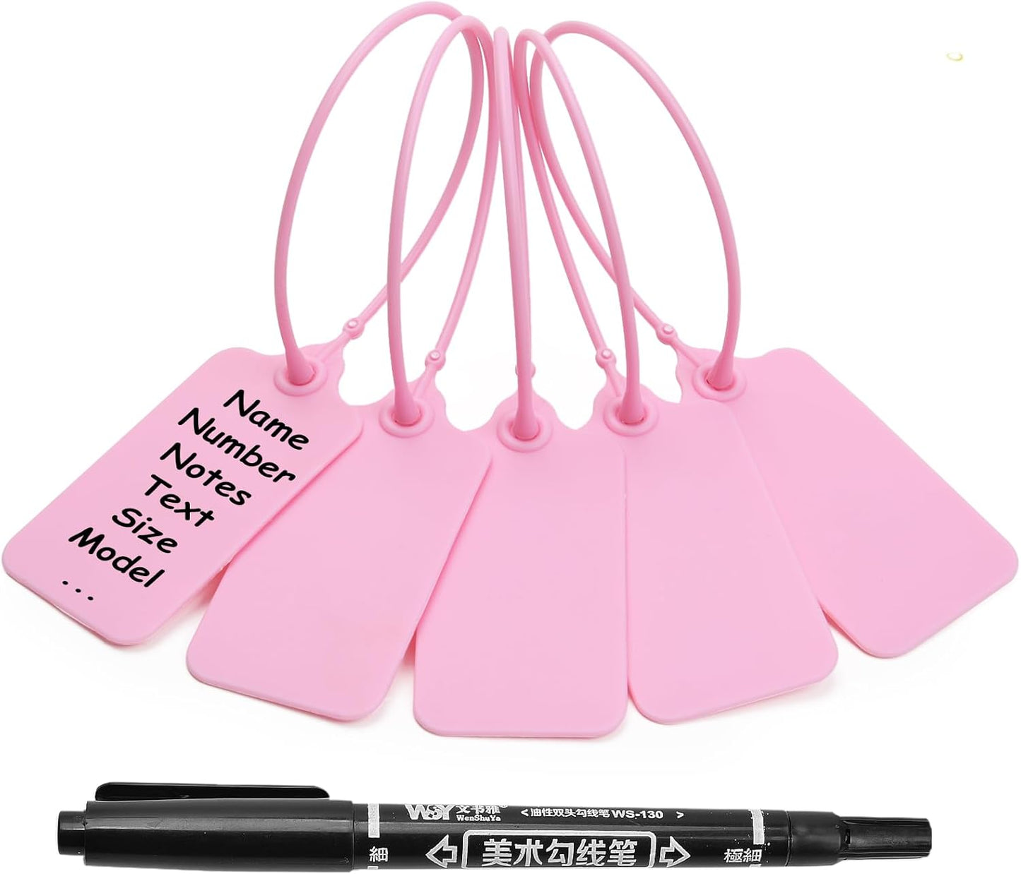 50 Pink Blank Plastic Tags for Labeling Waterproof Hanging Labels Writable Tags Seal Plastic Marking Label for Clothes Bags Keys Inventory with One Marker Pen