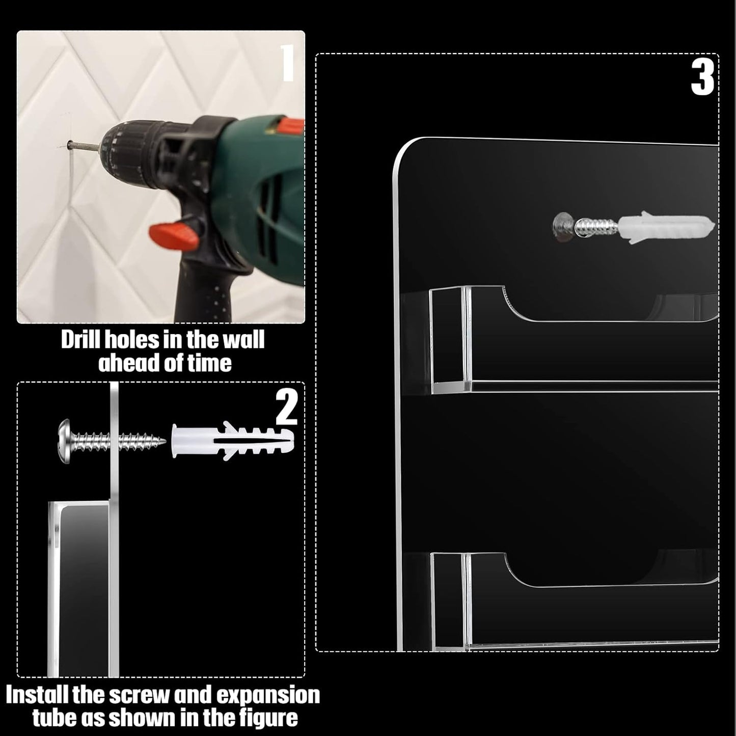 Hillban Acrylic Business Card Holder Wall Mount Clear Sticker Display Rack Multiple Card Holders Clear Acrylic Organizing Sticker Display Stand Pre Drilled(20 Pockets)