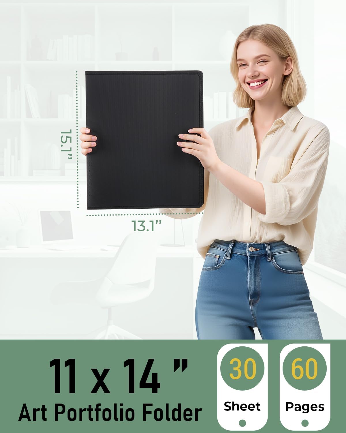 Nicpro 11x14 Art Portfolio Folder, 30 Pockets Display 60 Pages Art Painting Portfolio Binder with Clear Plastic Sleeves, Presentation Storage Book for Artists Artwork Drawing - (Black)