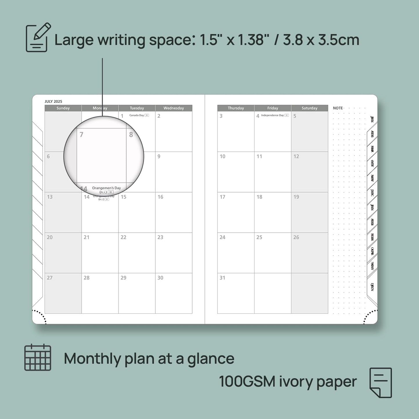 POPRUN Planner 2025-2026, (Medium 6.5'' x 8.5'' Hard Cover) Academic Calendar (July 25-June 26) Daily Weekly and Monthly Appointment Book with Hourly Time Slots, Monthly Tabs, 100 GSM - Haze Blue