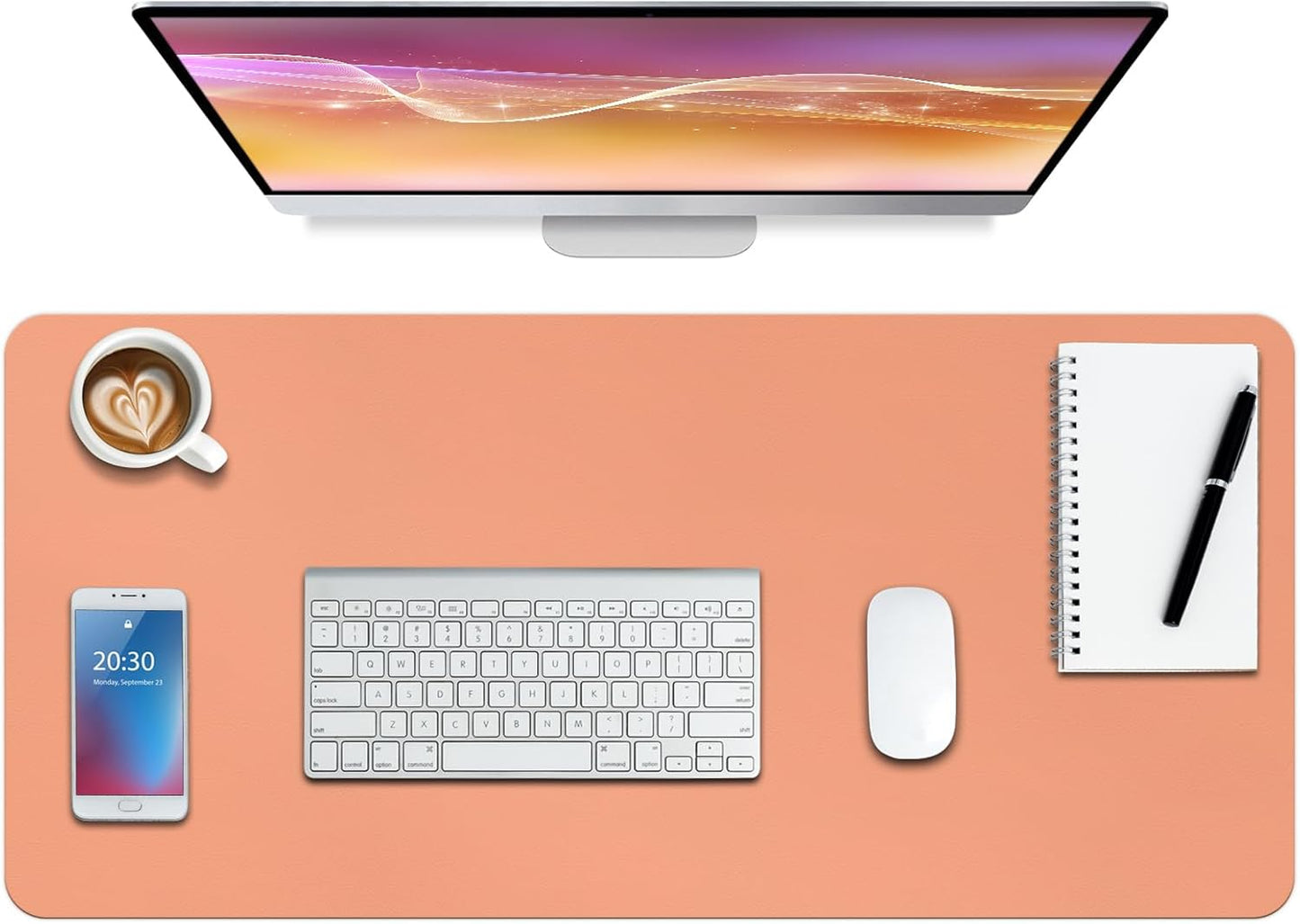 Boutilon Leather Desk Pad Protector,Non-Slip Mouse Pad,Laptop Desk Pad,Office Mouse Mat,Waterproof Leather Desk Blotter,Desk Writing Pad for Office and Home (S-Orange Pink,24"x 14")