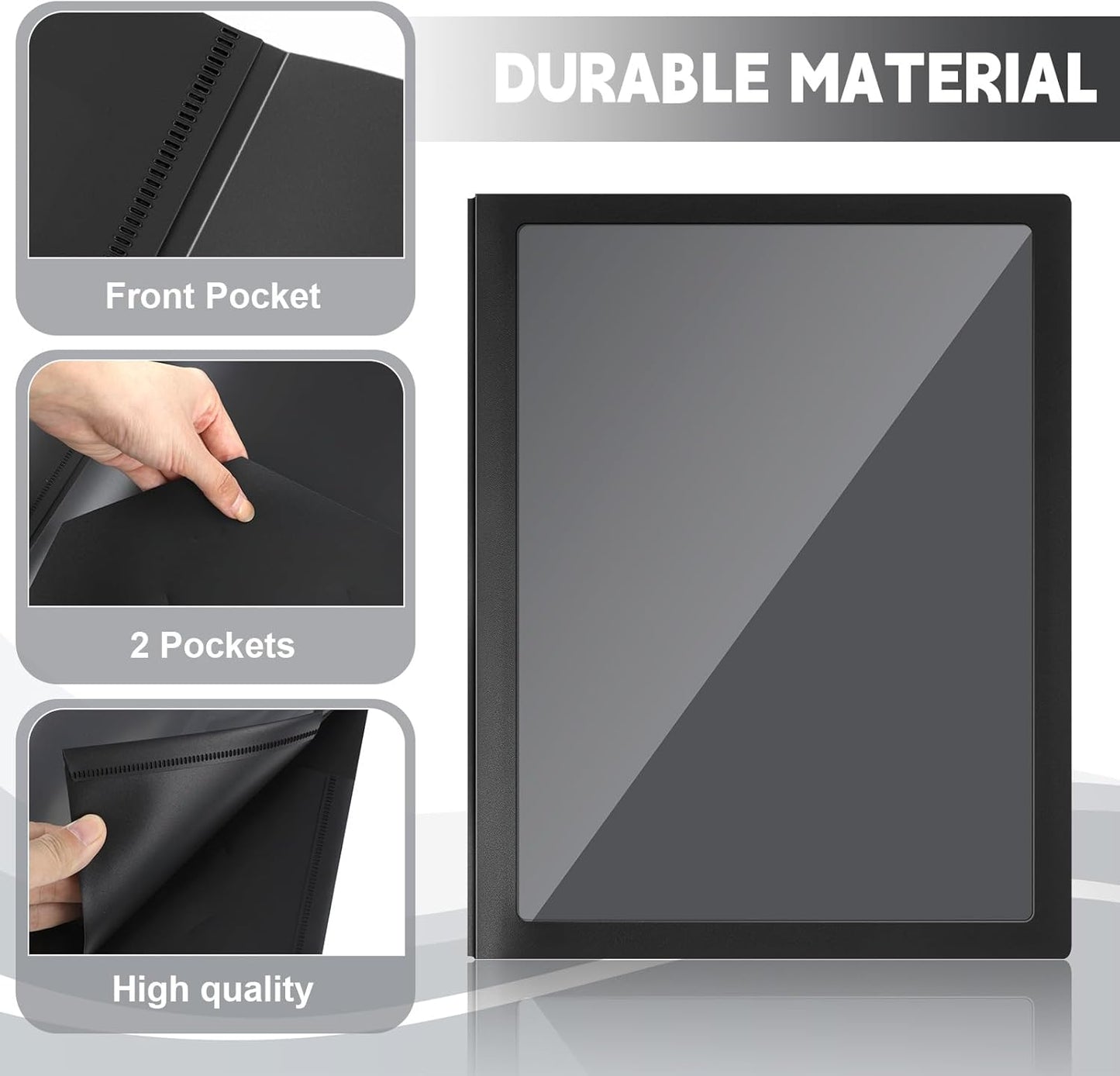 Teling 24 Pcs Plastic Folders with Front Clear Pocket and Business Card Holder 2 Pocket Folders Letter Size Paper for School Office Supplies Nice Gift for Christmas New Year School Supply (Black)