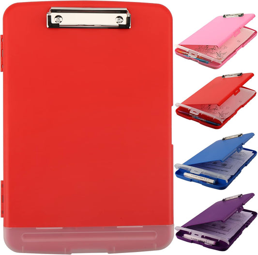 Clipboard with Storage,A4 Binder Nursing Clipboards with Pen Holder,Heavy Duty Storage Clipboard with Low Profile Clip,Clipboards Folder Side-Opening,Smooth Writing Clip Board Office Supplies(Red)