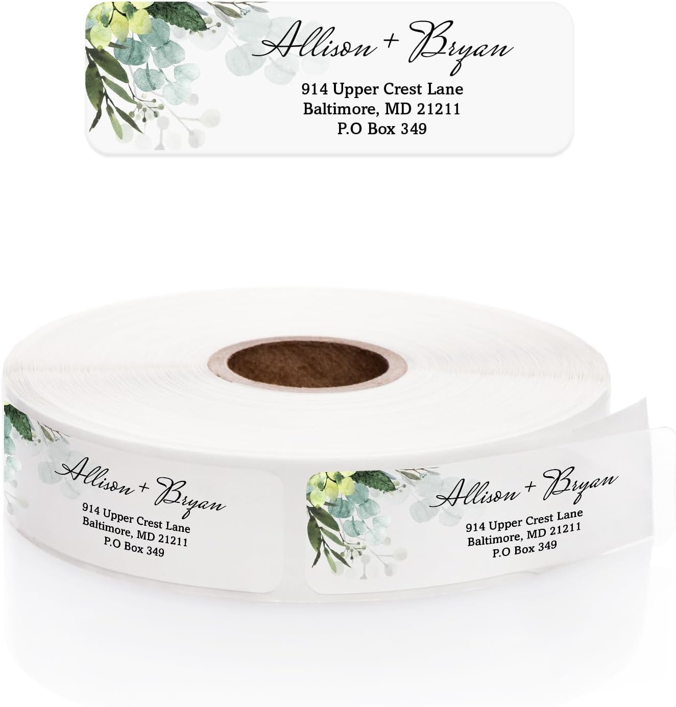 Clear Floral Greenery Rolled Address Labels / 250 Personalized Return Address Labels/Custom Address Stickers in Elegant Plastic Dispenser
