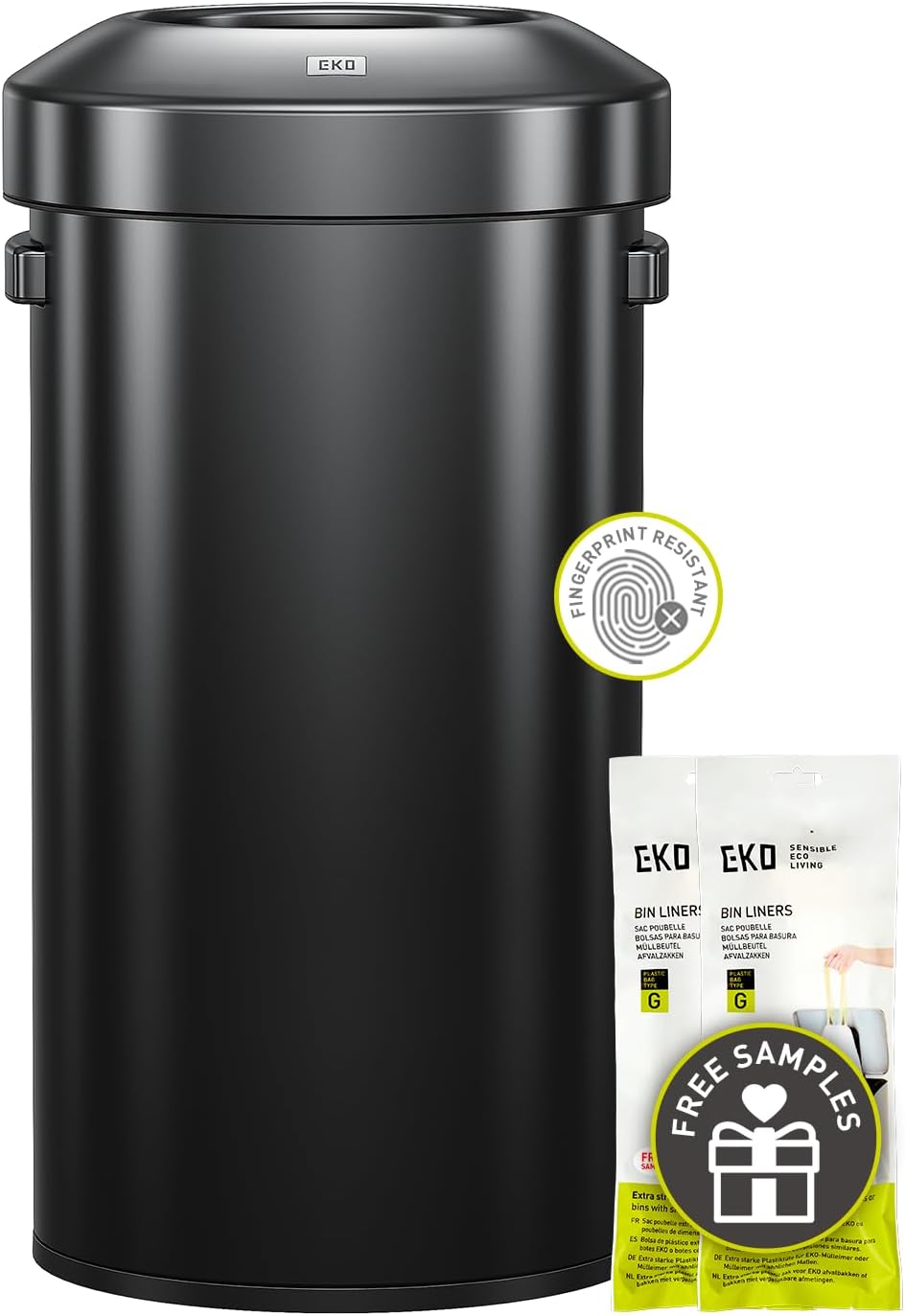EKO Urban 24 Gallon Round Black Stainless Steel Open Top Waste Bin, Tall Commercial Trash Can for Indoor/Outdoor, Extra Large Metal Garbage Bin for Office, Restaurant, Restroom, 90L