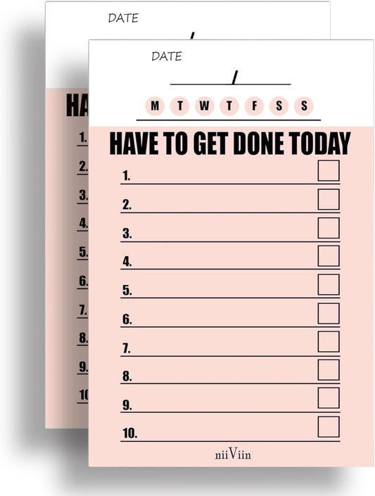 To Do List Planner - Small Convenient Scratch Pad, Have To Get Done Today, Priority To Do Pad, Pink Notepad, 4" x 6", 2 Pads (25 Tear-Off Sheets Each)