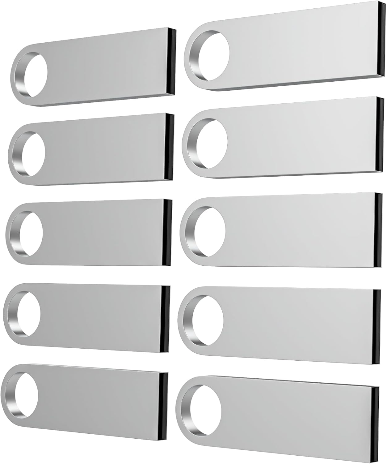 ABLAZE 128MB Flash Drive 10 Pack, Metal USB 2.0 Thumb Drives with Keychains USB Sticks Pendrives (Sliver)