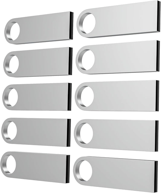 ABLAZE 1GB Flash Drive 10 Pack, Metal USB 2.0 Thumb Drives with Keychains USB Sticks Pendrives (Sliver)