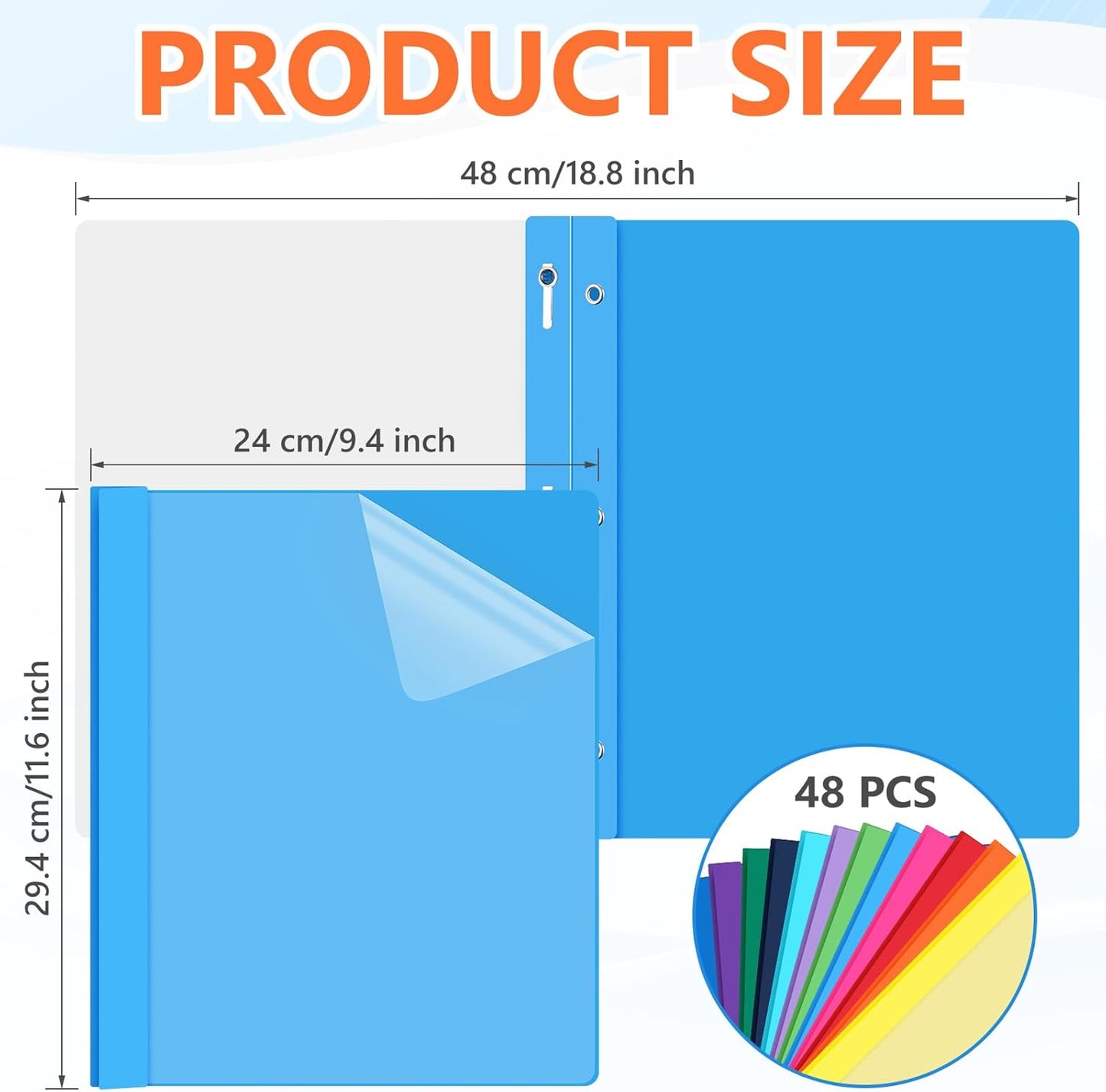 48 Pack Plastic Report Covers with 3 Prongs Presentation Folders Bulk, 100 Sheet Capacity, Clear Front Report Covers for Presentation Document Paper School Office Supplies (Colorful)