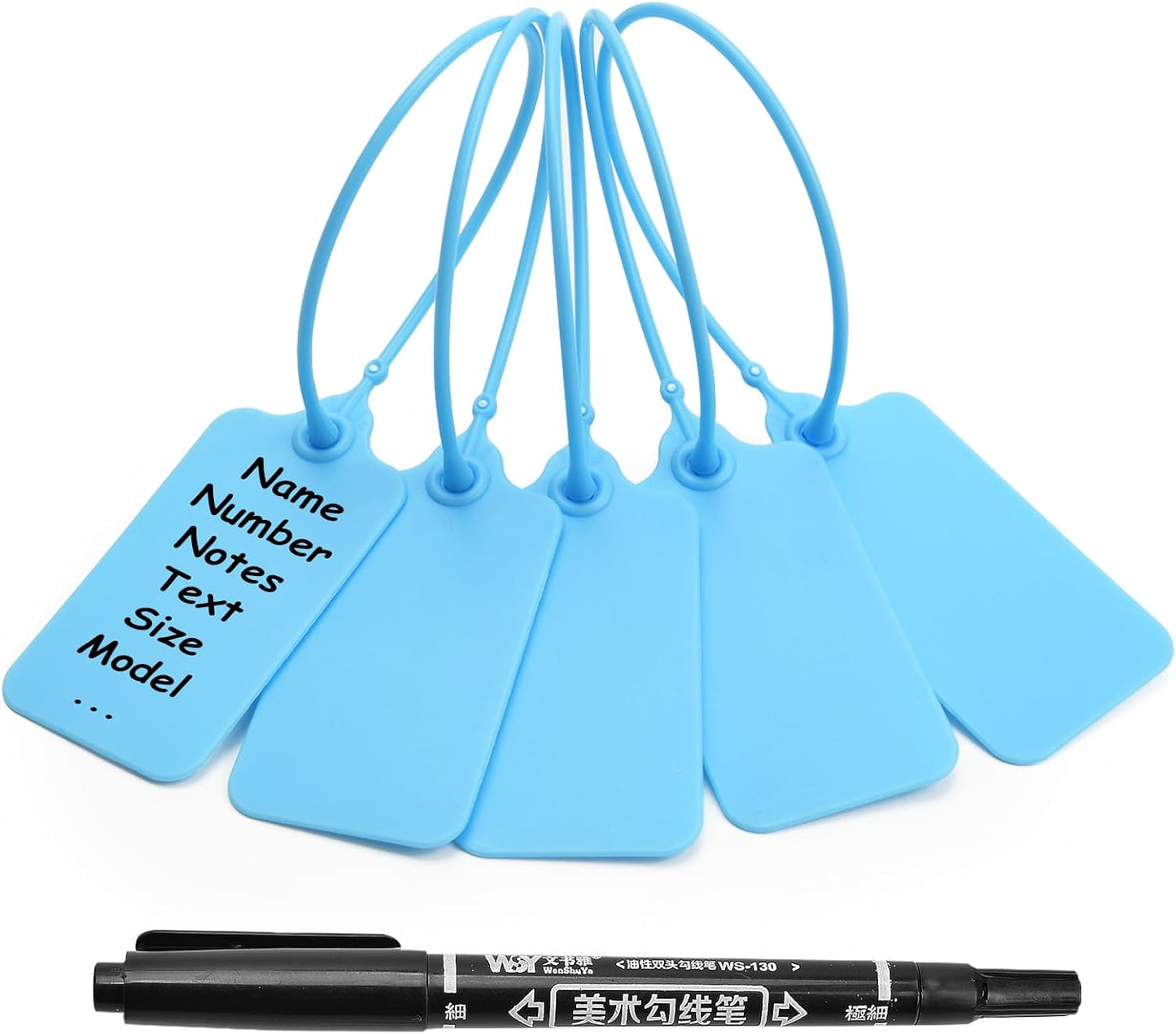 50 Blue Blank Plastic Tags for Labeling Waterproof Hanging Labels Writable Tags Seal Plastic Marking Label for Clothes Bags Keys Inventory with One Marker Pen